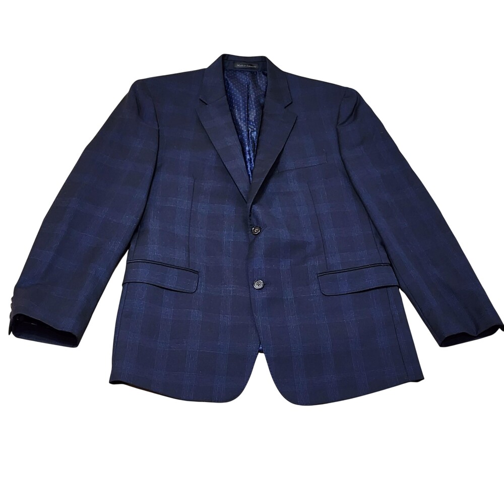 Austin Reed Suit Jacket Mens 42R Blue Wool Check Stretch Blazer Two Button